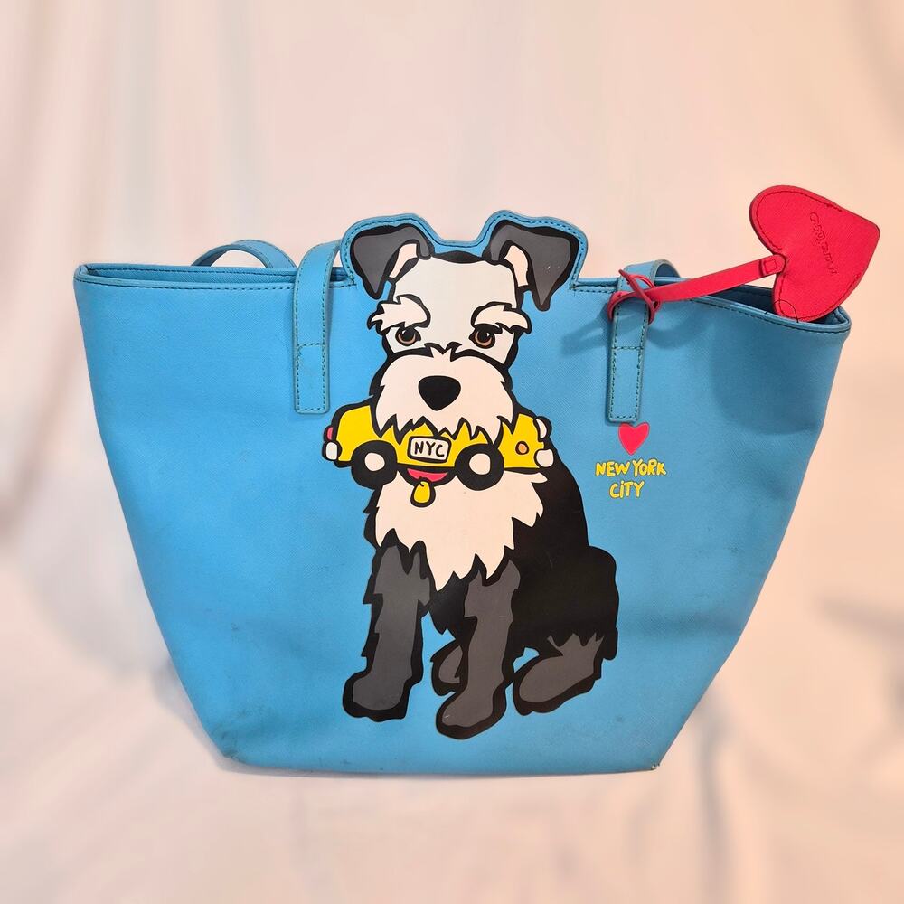 Marc Tetro Schnauzer NYC Taxi Light Blue Tote Bag Novelty Satchel Purse